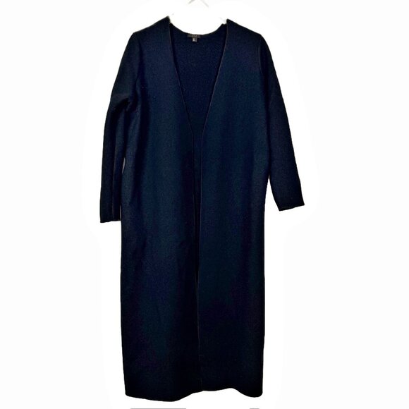 COS Longline Cardigan Women's XS Midnight Blue 100% Wool Open Front Coat-Sweater - Picture 2 of 15